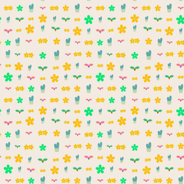 Seamless pattern of small floral and plant illustrations