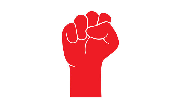 Hand up proletarian revolution, clenched fist hand. Raised fist - symbol of victory, protest, strength, power and solidarity icon &ndash; stock vector. red