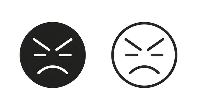 Angry and frustrated black and white face icons