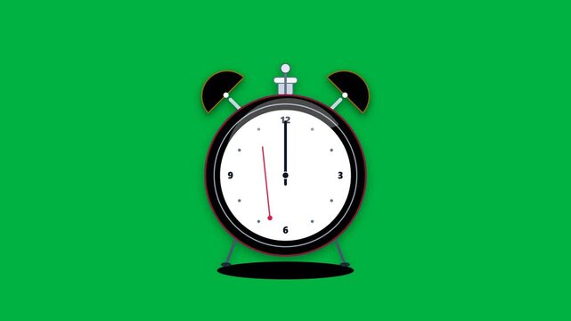 Flat Design Retro Alarm Clock Ringing for Time Management with Isolated Green Background, Digital Productivity Campaign