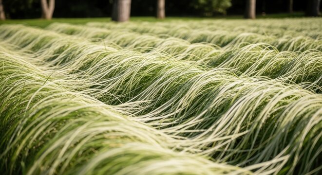 Abstract Pattern of Natural Grass Blades Swaying in Gentle Breeze Soft Focus Background Serene Outdoor Landscape