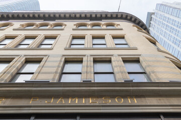 Obraz premium exterior of heavily restored Philip Jamieson Building at 2 Queen St W, Toronto (later known as FW Woolworth store)