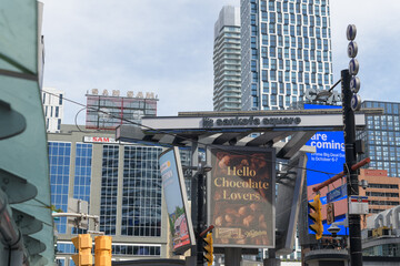 Fototapeta premium advertisements at Sankofa Square a civic space located at the southeast corner of Dundas St East and Yonge St, Toronto