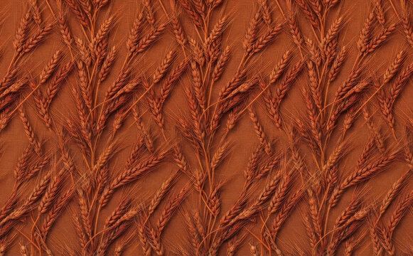 brown wheat pattern background featuring stylized ears of grain on fabric texture for agricultural design