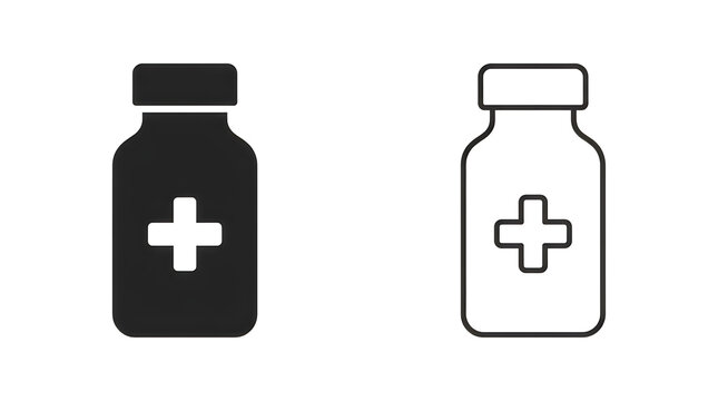Medical pill bottle icons with plus symbol
