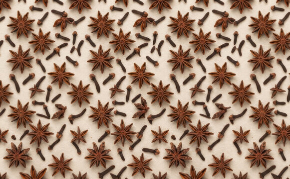 Star anise and cloves pattern background for culinary design and spice branding projects
