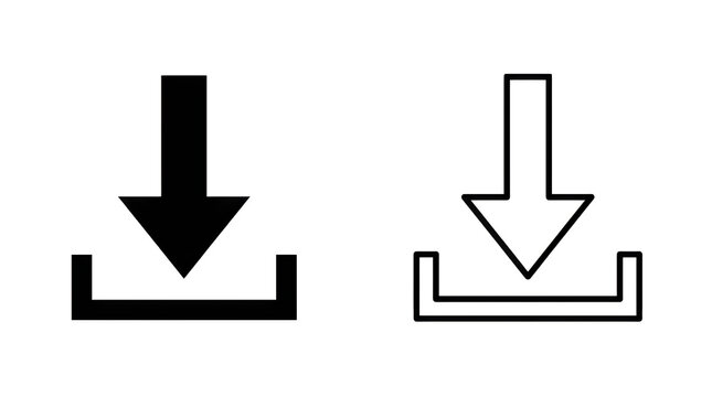 Black and white download arrow icon with bracket