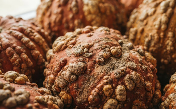 Warty pumpkins stacked closely together showcasing bumpy textures for autumn harvest decoration and fall seasonal themes