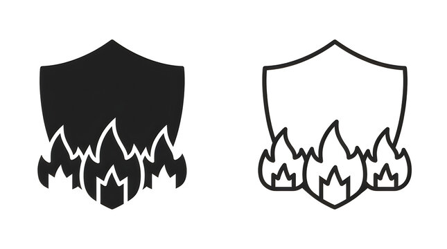 Shield with fire flames burning illustration