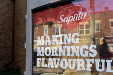 Fototapeta premium public transit shelter poster advertisement for Saputo (cheese): 