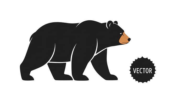 Black Bear Side Profile Vector Silhouette Illustration
