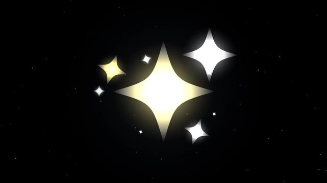 Sparkling gold stars animation on black background, glowing magic twinkle effect, shimmering celestial light particles for video overlays