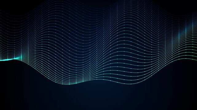 Blue glowing particle wave background, abstract digital data visualization, futuristic network motion graphics for technology presentations