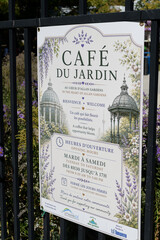 Fototapeta premium sign at Café du Jardin located at 19 Horticultural Av, Allan Gardens, Toronto