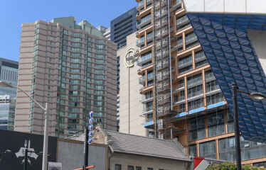 Fototapeta premium abstract architectural patterns in Toronto, incl sign at Chelsea hotel viewed from Yonge St