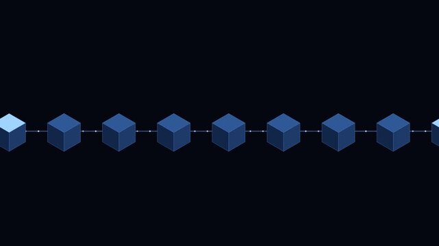 Dense blockchain of linked blocks. Seamless looping 4K animation of a dense chain of linked data blocks.