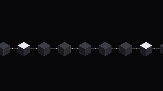 Dense blockchain of linked blocks. Seamless looping 4K animation of a dense chain of linked data blocks.