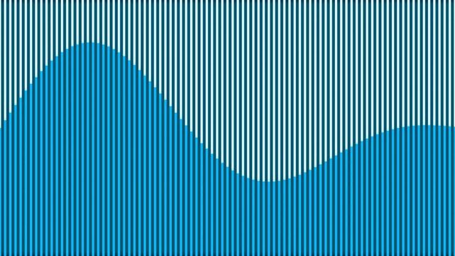 Blue geometric wave pattern with vertical stripes, minimalist motion graphic background, abstract optical illusion for digital media and video overlays