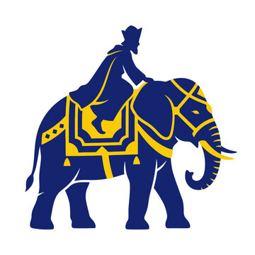 Decorative Blue and Gold Elephant Silhouette.
