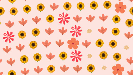 Seamless pattern of sunflowers, leaves, and flowers © dafa