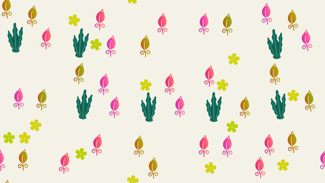 Seamless pattern of stylized leaves and flowers