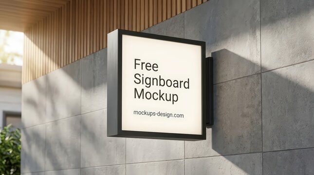 Glowing Illuminated Signboard Mockup with "Free Signboard Mockup" Text on Modern Facade