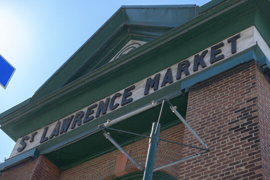 close-up of historic sign on the exterior St Lawrence Market, South Building, located at 93 Front St - Lower Jarvis St side, Toronto