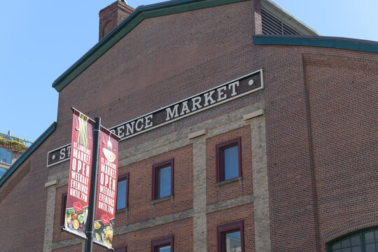 St Lawrence Market banners outside the historic South Building, Toronto