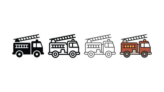Fire engine vector silhouettes in different styles against a white background for emergency services concept
