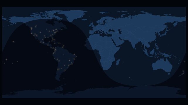 Day and night terminator crossing the world map. Seamless looping 4K animation of the day/night terminator sweeping across the world at the June solstice.