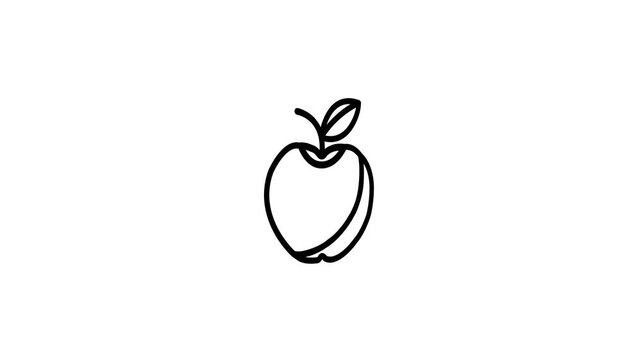 Simple continuous line art drawing animation of fresh apple fruit isolated on white background, minimal organic food icon motion graphic