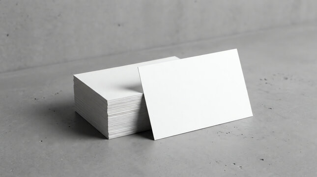 White business card stack on concrete desk 3D rendering