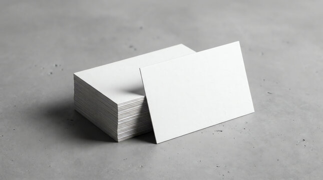 White business card stack on concrete desk 3D rendering