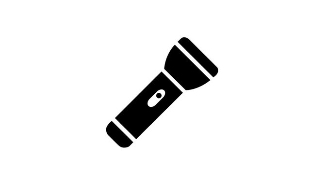 Minimal black flashlight torch icon animated pop up isolated on white background, simple UI UX utility tool symbol motion graphic