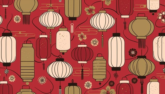 Seamless vector background featuring stylized traditional Japanese lanterns