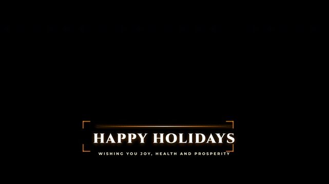 Minimalist Happy Holidays greeting card animation with glowing orange text brackets