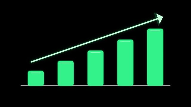 Rising green bar chart with upward arrow growth animation