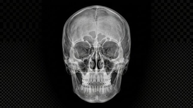 X ray of a human skull frontal view isolated on black background medical imaging anatomy science