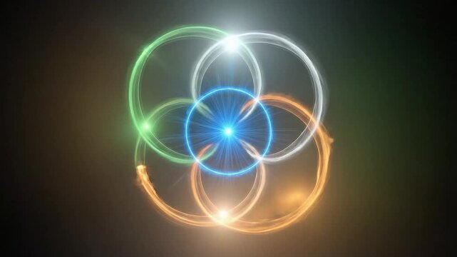 Abstract glowing tricolor circles with central blue light representing Indian independence and Republic Day celebration concept