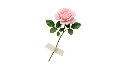 Fototapeta premium Pink rose flower on png background with stem taped diagonally, elegant floral design