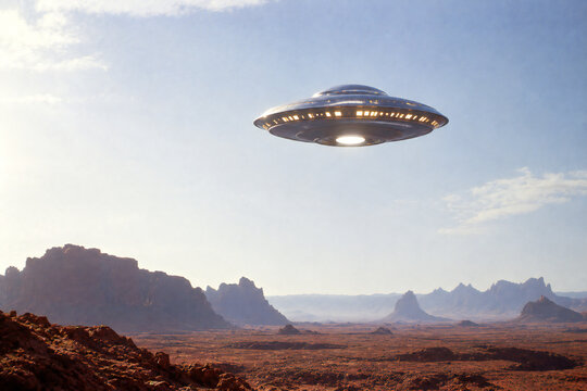 荒野の上空に現れたUFO