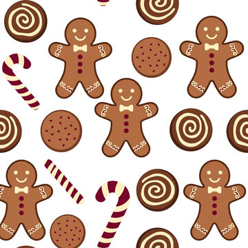 Gingerbread man cookies seamless vector pattern