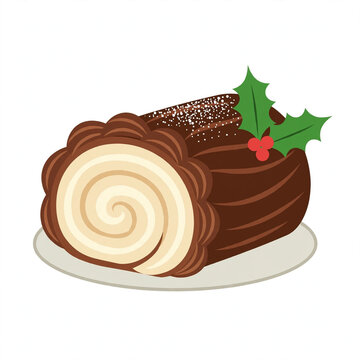 Christmas yule log cake flat vector clipart illustration