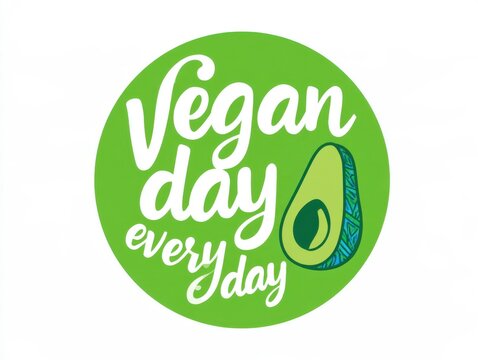 Vegan lifestyle badge with avocado and green background