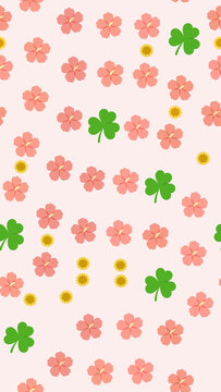 Pink Flower and Clover Seamless Pattern