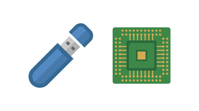 Flat vector illustration of usb drive and a central, a simple clean design element isolated on a white background