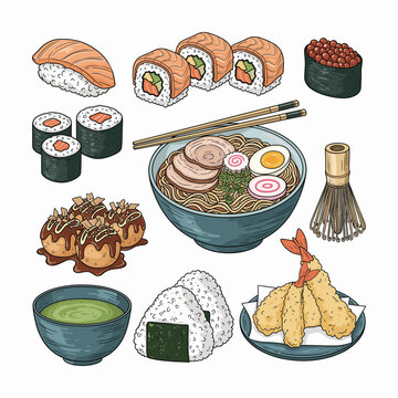 Assorted Japanese Food Cuisine Collection Illustration