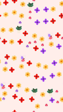 Stylized floral, potted plant, and abstract art pattern
