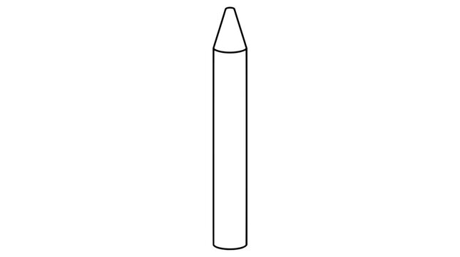 Black outline vector icon of a solid wax crayon stick without wooden casing with blunt tapered tip cylindrical body and flat base drawn with medium clean lines in upright vertical centred posture