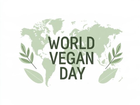World vegan day logo with map and leaf design